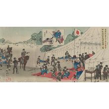 Utagawa Kokunimasa: Russo-Japanese War: Great Japan Red Cross Battlefield Hospital Treating Injured (Nichiro sensô dai Nihon Sekijûji yasenbyôin fushôsha kyûryô no zu) - Museum of Fine Arts