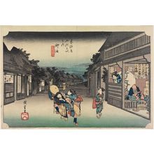 歌川広重: Goyu: Women Stopping Travellers (Goyu, tabibito tomeru onna), from the series Fifty-three Stations of the Tôkaidô Road (Tôkaidô gojûsan tsugi no uchi), also known as the First Tôkaidô or Great Tôkaidô - ボストン美術館