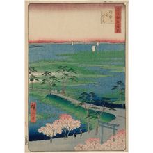 Japanese Print "Moto-Hachiman Shrine, Sunamura (Sunamura Motohachiman), from the series One Hundred Famous Views of Edo (Meisho Edo hyakkei)" by Utagawa Hiroshige, 歌川広重 (Utagawa Hiroshige I)