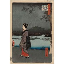 歌川広重: Night View of Matsuchiyama and the San'ya Canal (Matsuchiyama San'yabori yakei), from the series One Hundred Famous Views of Edo (Meisho Edo hyakkei) - ボストン美術館
