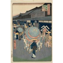 Utagawa Hiroshige: View of Nihonbashi Tôri 1-chôme (Nihonbashi tôri itchôme ryakuzu), from the series One Hundred Famous Views of Edo (Meisho Edo hyakkei) - Museum of Fine Arts