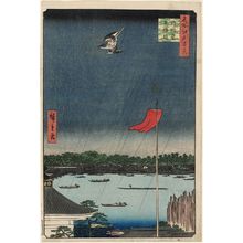 歌川広重: Komagata Hall and Azuma Bridge (Komagata-dô Azuma-bashi), from the series One Hundred Famous Views of Edo (Meisho Edo hyakkei) - ボストン美術館
