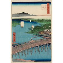 歌川広重: Senju Great Bridge (Senju no Ôhashi), from the series One Hundred Famous Views of Edo (Meisho Edo hyakkei) - ボストン美術館