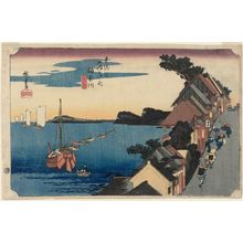 Utagawa Hiroshige: Kanagawa: View of the Embankment (Kanagawa, dai no kei), first version, from the series Fifty-three Stations of the Tôkaidô Road (Tôkaidô gojûsan tsugi no uchi), also known as the First Tôkaidô or Great Tôkaidô - Museum of Fine Arts