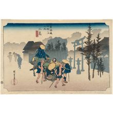 歌川広重: Mishima: Morning Mist (Mishima, asagiri), from the series Fifty-three Stations of the Tôkaidô Road (Tôkaidô gojûsan tsugi no uchi), also known as the First Tôkaidô or Great Tôkaidô - ボストン美術館