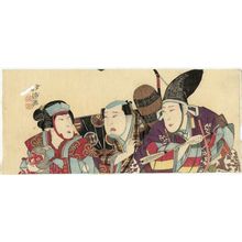 Shunkosai Hokushu: Actor Nakamura Matsue III as a Female Monkey Trainer, with a Daimyô and a Samurai - Museum of Fine Arts