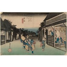 Utagawa Hiroshige, 歌川広重 (Utagawa Hiroshige I)による浮世絵「Goyu: Women Stopping Travellers (Goyu, tabibito tomeru onna), from the series Fifty-three Stations of the Tôkaidô Road (Tôkaidô gojûsan tsugi no uchi), also known as the First Tôkaidô or Great Tôkaidô」