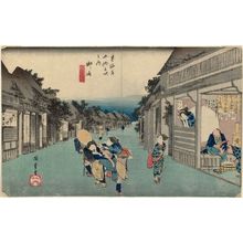 歌川広重: Goyu: Women Stopping Travellers (Goyu, tabibito tomeru onna), from the series Fifty-three Stations of the Tôkaidô Road (Tôkaidô gojûsan tsugi no uchi), also known as the First Tôkaidô or Great Tôkaidô - ボストン美術館