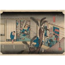 歌川広重: Akasaka: Inn with Serving Maids (Akasaka, ryosha shôfu no zu), from the series Fifty-three Stations of the Tôkaidô (Tôkaidô gojûsan tsugi no uchi), also known as the First Tôkaidô or Great Tôkaidô - ボストン美術館