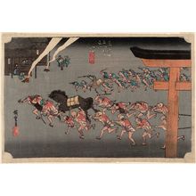 Utagawa Hiroshige: Miya: Festival of the Atsuta Shrine (Miya, Atsuta shinji), from the series Fifty-three Stations of the Tôkaidô Road (Tôkaidô gojûsan tsugi no uchi), also known as the First Tôkaidô or Great Tôkaidô - Museum of Fine Arts