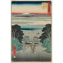 Utagawa Hiroshige: No. 25, Kanaya: View of the Ôi River from the Uphill Road (Kanaya, Sakamichi yori Ôigawa chôbô), from the series Famous Sights of the Fifty-three Stations (Gojûsan tsugi meisho zue), also known as the Vertical Tôkaidô - Museum of Fine Arts