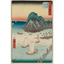 Utagawa Hiroshige: No. 31, Maisaka: Ferryboats on the Sea at Imagiri (Maisaka, Imagiri kaijô funewatashi), from the series Famous Sights of the Fifty-three Stations (Gojûsan tsugi meisho zue), also known as the Vertical Tôkaidô - Museum of Fine Arts