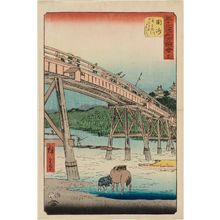 Utagawa Hiroshige: No. 39, Okazaki: Yahagi Bridge on the Yahagi River (Okazaki, Yahagigawa Yahagi no hashi), from the series Famous Sights of the Fifty-three Stations (Gojûsan tsugi meisho zue), also known as the Vertical Tôkaidô - Museum of Fine Arts