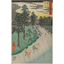 歌川広重: No. 47, Kameyama: Wind, Rain and Thunder (Kameyama, fûu raimei), from the series Famous Sights of the Fifty-three Stations (Gojûsan tsugi meisho zue), also known as the Vertical Tôkaidô - ボストン美術館