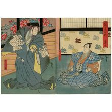 Utagawa Hirosada, 歌川広貞 (Gosôtei Hirosada)创作的日本版画《Actors Mimasu Daigorô IV as En'ya Hangan (R) and Nakamura Utaemon IV Kô no Morono (L), in Chûshingura, Act III》