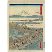 二歌川広重: No. 1, Fish Market at Nihonbashi (Nihonbashi uoichi), from the series Forty-Eight Famous Views of Edo (Edo meisho yonjûhakkei) - ボストン美術館