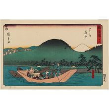 Utagawa Hiroshige: No. 16 - Kanbara: Ferryboat on the Fuji River (Kanbara, Fujikawa funawatashi), from the series The Tôkaidô Road - The Fifty-three Stations (Tôkaidô - Gojûsan tsugi), also known as the Reisho Tôkaidô - Museum of Fine Arts