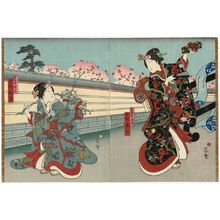 Hasegawa Munehiro: Actors Nakamura Tamashichi I as the Palace Maid Tamagawa (R) and Nakamura Kanjaku II as the Palace Maid Onoe (L) - Museum of Fine Arts
