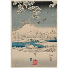 日本版画 "Snow View (Yuki no nagame), center sheet of a triptych from the series Fashionable Genji (Fûryû Genji)" 由 Utagawa Hiroshige, 歌川広重 (Utagawa Hiroshige I) 创作