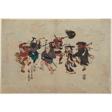 Utagawa Hiroshige: Characters from Ôtsu-e Folk Paintings Dancing the Bon-odori (Ôtsu-e no Bon-odori) - Museum of Fine Arts