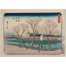 Utagawa Hiroshige: The Bank of the Sumida River in Edo (Tôto Sumida-zutsumi), from the series Thirty-six Views of Mount Fuji (Fuji sanjûrokkei) - Museum of Fine Arts