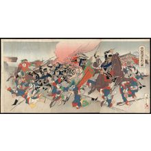 Eiichi: Our Second Army Troops Fighting Hard at Port Arthur (Waga nigun Ryojunkô gekisen no zu) - Museum of Fine Arts