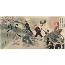 Yonehide: Japanese Forces Occupy Yizhou; Russian Soldiers Flee to the North Bank of the Yalu River (Nihon gun Gishû senryô, Rohei Ôryokkô hokugan e tôsô su) - ボストン美術館