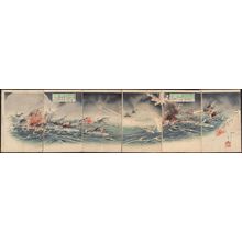 Yasuda Hanpo: Illustration of the Furious Battle of Japanese and Russian Torpedo Destroyers outside the Harbor of Port Arthur - ボストン美術館