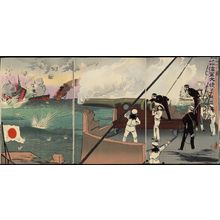 小林清親: Great Naval Victory On the Sea off Takushan (Daikosan oki kaigun daishô) - ボストン美術館