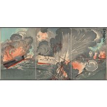 小林清親: Great Victory of Our Forces at the Battle of the Yellow Sea--Second Illustration (Kôkai ni okeru wagagun no daishô, dai ni zu) - ボストン美術館