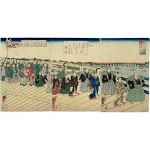 Utagawa Kuniyoshi: The First Crossing of the Ryôgoku Bridge on the 23rd Day of the 11th Month, 1855 (Ansei kinoto u jûichigatsu nijûsannichi Ryôgoku-bashi watarihajime no zu) - Museum of Fine Arts