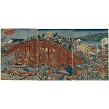 歌川国芳: Sketch of Nihonbashi Bridge in Edo (Edo Nihonbashi ryakuzu), from the series (?) Famous Bridges of Japan (Honchô meikyô no uchi) - ボストン美術館