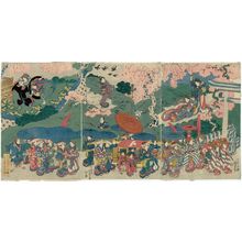 Japanese Print "Procession of a Princess Passing LIfesized Doll Display at a Shrine" by Utagawa Kuniyoshi, 歌川国芳 (Utagawa Kuniyoshi)