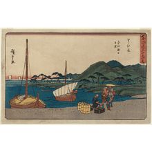 Utagawa Hiroshige: Maisaka: Sea Ferry at Imagiri (Maisaka, Imagiri kaijô funawatashi), from the series The Fifty-three Stations of the Tôkaidô Road (Tôkaidô gojûsan tsugi no uchi), also known as the Gyôsho Tôkaidô - Museum of Fine Arts