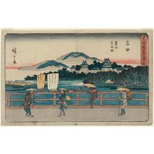 Utagawa Hiroshige: Yoshida: Toyokawa River and Yoshida Bridge (Yoshida, Toyokawa Yoshida-bashi), from the series The Fifty-three Stations of the Tôkaidô Road (Tôkaidô gojûsan tsugi no uchi), also known as the Gyôsho Tôkaidô - Museum of Fine Arts
