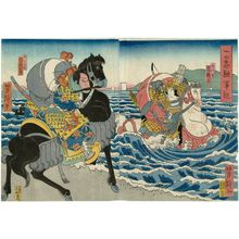 Utagawa Yoshitaki, 歌川芳滝 (Ichiyôsai Yoshitaki)による浮世絵「Actors as Atsumori (R) and Kumagai Naozane (L), in Ichinotani Futaba Gunki」