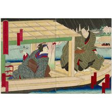 Utagawa Yoshitaki, 歌川芳滝 (Ichiyôsai Yoshitaki)创作的日本版画《Actors Ichikawa Udanji I as the head clerk Zenroku (R) and Nakamura Komanosuke VI as the widow Omine (L), in Takamakie Iro no Shimadai》