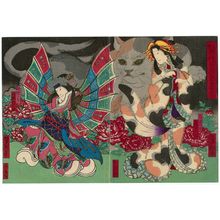 Utagawa Yoshitaki: Actors Ichikawa Udanji I as the Ghost of the Courtesan Michinoku (R) and Kataoka Shôtarô as a Butterfly (L), in the Play Courtesans at the Festival of Spring Flowers (Keisei nazuna no sekku) - Museum of Fine Arts