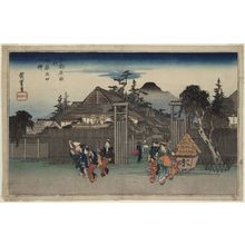 歌川広重: The Willow Tree at the Gate of the Shimabara Pleasure Quarrter (Shimabara deguchi no yanagi), from the series Famous Views of Kyoto (Kyôto meisho no uchi) - ボストン美術館