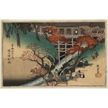 Utagawa Hiroshige: Red Maple Trees at the Tsûtenkyô Bridge (Tsûtenkyô no momiji), from the series Famous Views of Kyoto (Kyôto meisho no uchi) - Museum of Fine Arts