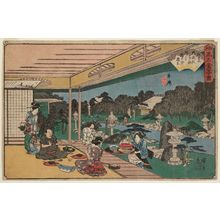 Utagawa Hiroshige: Ushijima: The Musashiya Restaurant (Ushijima, Musashiya), from the series Famous Restaurants of Edo (Edo kômei kaitei zukushi) - Museum of Fine Arts