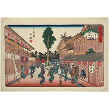 Utagawa Hiroshige: On the Grounds of the Shinmei Shrine in Shiba: the Shatetsurô Restaurant (Shiba Shinmei shanai, Shatetsurô), from the series Famous Restaurants of Edo (Edo kômei kaitei zukushi) - Museum of Fine Arts