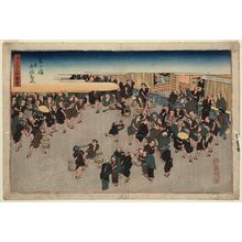 Utagawa Hiroshige: Rice Market at Dôjima (Dôjima kome akinai), from the series Famous Views of Osaka (Naniwa meisho zue) - Museum of Fine Arts