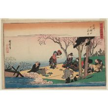 歌川広重: Cherry-blossom Viewing on the Hill of the Tenjin Shrine in Yasui (Yasui Tenjinyama hanami), from the series Famous Views of Osaka (Naniwa meisho zue) - ボストン美術館