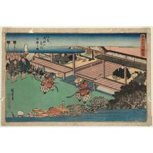 Utagawa Hiroshige: Dengaku Dancing at the Onda Ritual of the Sumiyoshi Shrine (Sumiyoshi Onda no saishiki dengaku no zu), from the series Famous Views of Osaka (Naniwa meisho zue) - Museum of Fine Arts