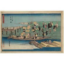 Utagawa Hiroshige: Boats Docking at Hachikenya (Hachikenya chakusen no zu), from the series Famous Views of Osaka (Naniwa meisho zue) - Museum of Fine Arts