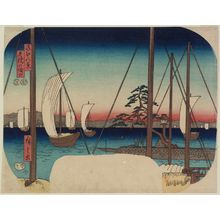 Japanischer Druck "Ferry Terminal at Yabase (Yabase no watariguchi), from the series Eight Views of Ômi (Ômi hakkei)" von Utagawa Hiroshige, 歌川広重 (Utagawa Hiroshige I)