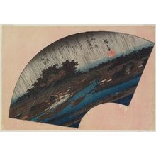 Utagawa Hiroshige, 歌川広重 (Utagawa Hiroshige I)创作的日本版画《Night Rain at Matsuchiyama (Matsuchi yau), from the series Eight Views of the Eastern Capital (Tôto hakkei)》