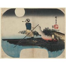 Estampe japonaise "Man Poling a Raft on a Moonlit Night" par Utagawa Hiroshige, 歌川広重 (Utagawa Hiroshige I)