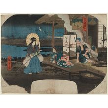 Utagawa Hiroshige, 歌川広重 (Utagawa Hiroshige I)による浮世絵「The Legend of the Stone Pillow of Ubagaike Pond at Asakusa (Asakusa Ubagaike no ishimakura no yûrai), from the series A Compendium of Historical Sites in Edo (Edo kyûseki zukushi)」